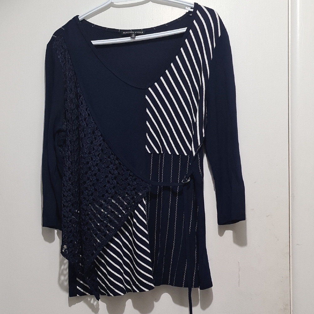 Rachel Cole Navy Top with Lace Accents